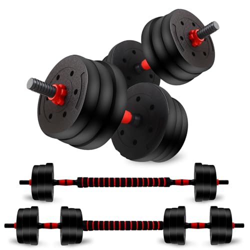 Adjustable Dumbbell Set, 40lbs Free Weights with Connector, Convertible Dumbbell Barbell Push-up Stand Set, 3 in 1 Home Gy...
