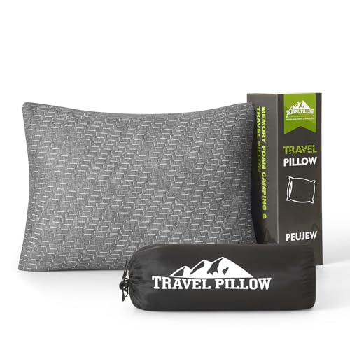 PEUJEW Small Shredded Memory Foam Pillow, Camping Pillow Travel Pillow - Compressible Medium Firm, Breathable Cover, Ideal...