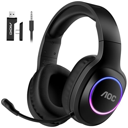 AOC Wireless Gaming Headset Compatible with PS5/4, Nintendo Switch, PC, Bluetooth 5.4 & 2.4GHz Gaming Headphones with Nois...