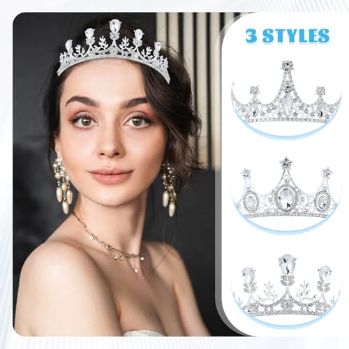 inSowni 3 Pieces Silver Metal Crystal Rhinestone Queen Princess Crowns Tiaras Headbands Birthday Party Prom Wedding Bridal...
