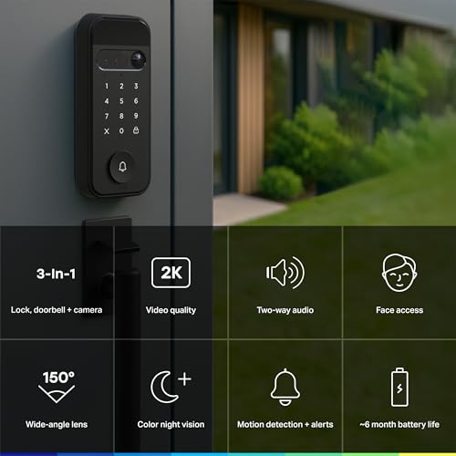 myQ Secure View™ 3-in-1 Smart Lock with 2K HDR Video Doorbell Camera, Face Access, Fingerprint Access, PIN & App Control —...