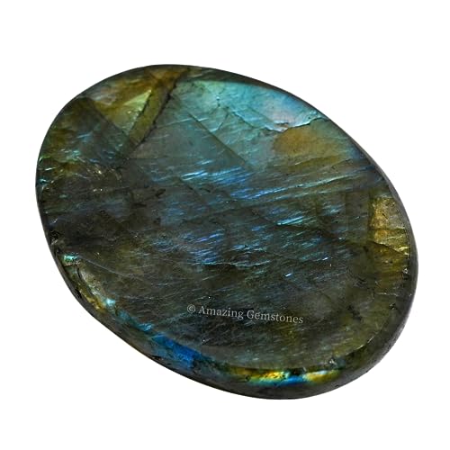 Amazing Gemstone Labradorite Thumb Worry Stone, Anxiety Stone, Healing Crystals - Piedra Crystal Fidget for Gift, Meditati...