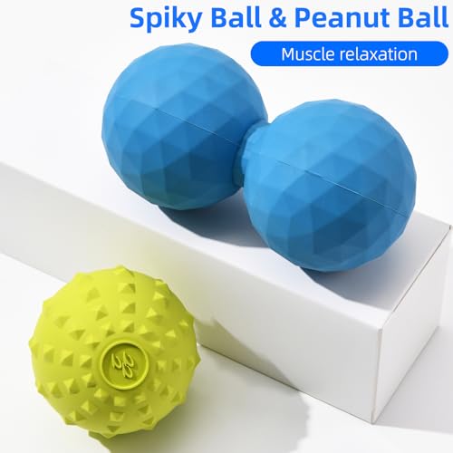 Peanut & Spiky Massage Ball Set, Double Lacrosse Peanut Roller + Firm Spiky Ball for Deep Tissue Myofascial Release, Trigg...