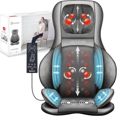 COMFIER Massager Chair with Heat, Shiatsu Neck Back Massager Portable with Compress & Rolling,Massage Chair Pad for Neck &...