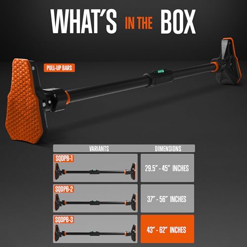 SQUATZ Adjustable Pull-Up & Chin-Up Bar - Door Frame & Doorway No-Screw, No-Damage Hanging Bar for Home Strength Training ...