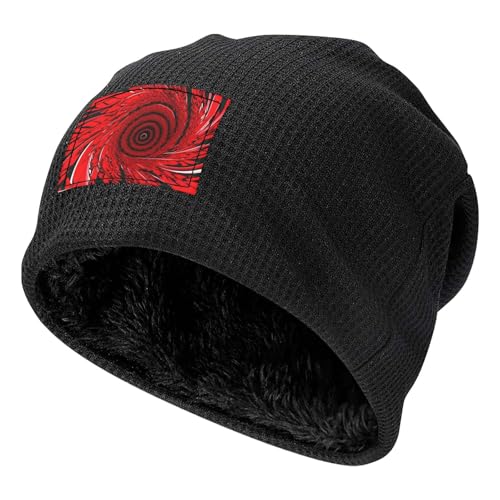 Red Flower Vortex Spiral Print Lightweight Waffle Pullover Hat Men Women Winter Headwear Outdoor Camping Travel