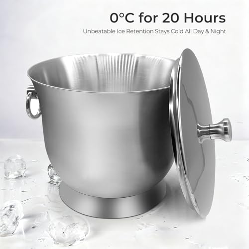 Fortune Candy Insulated Ice Bucket, 3.3 L, Double Walled 18/8 Stainless Steel Ice Bucket with Ice Tongs and Lid