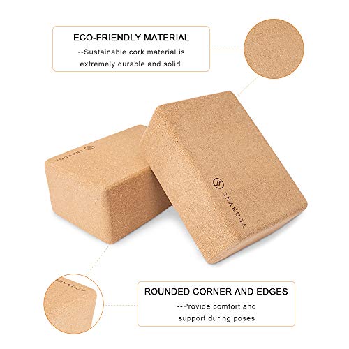 SNAKUGA Cork Yoga Block 2 Pack for Pilates, 4'' or 3'' Non-Slip & High Density Blocks for Meditation, Fitness and Stretchi...
