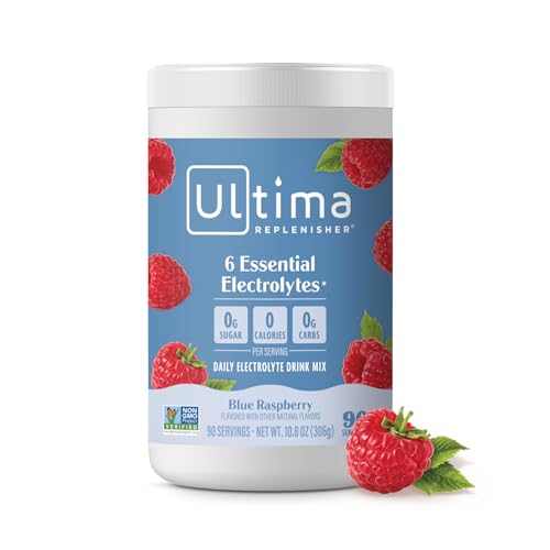 Ultima Replenisher Daily Electrolyte Powder Drink Mix – Sugar Free – Blue Raspberry, 90 Servings – Hydration Powder with 6...