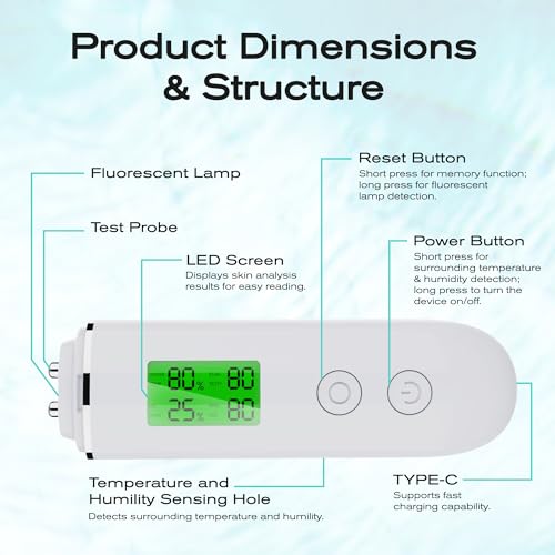 Skin Hydration Tester Monitor - Professional Portable Digital Corneometer Facial Moisture Analyzer Meter Tool - Multifunct...