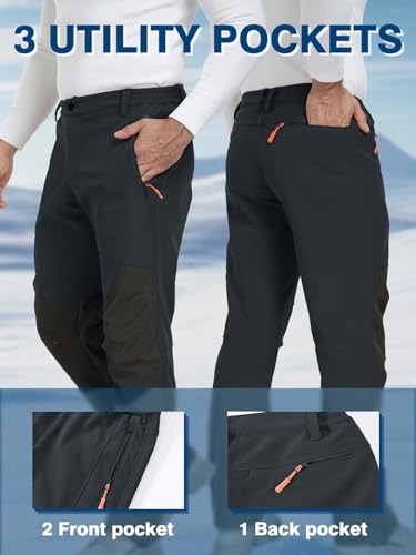 SPOSULEI Mens Ski Waterproof Insulated Pants Fleece Lined Softshell Snow Hiking Snowboard Outdoor Pants with Zipper Pockets