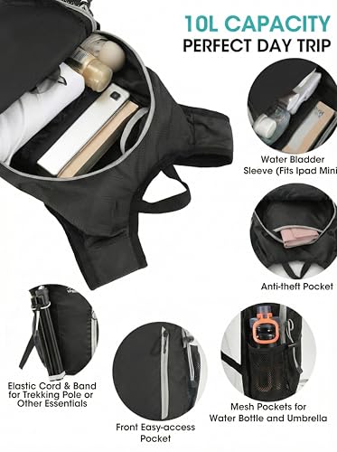 Foldable Small Hiking Backpack with 3 Strap Pockets – Lightweight 300D Spill-proof Daypack for Men Women – Packable Small ...