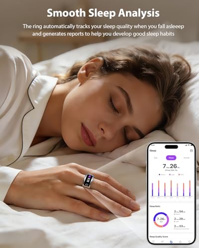 Smart Ring for Women Men, Health Fitness Tracker with Touchscreen Display, Heart Rate/Blood Oxygen/Sleep Monitor, Activity...