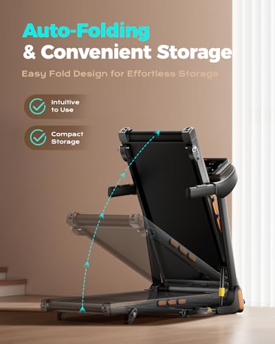 Treadmill for Home, 3.0HP Folding Treadmill with Incline, 300 lbs Capacity, Bluetooth & Heart Rate Sensor, Space-Saving De...