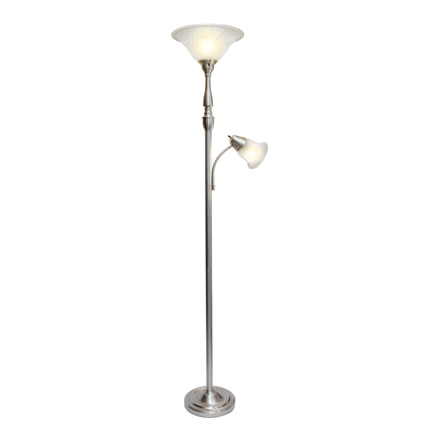 LALIA HOME Torchiere Floor Lamp with Reading Light, Marble Glass Shades, Brushed Nickel, Model LHF-3003-BN