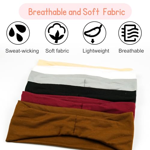 SUNBAK 6-Pack Wide Non-Slip Headbands for Women-4-Inch Wide Stretchy Yoga & Workout Hair Bands – Sweatproof, Comfortable, ...
