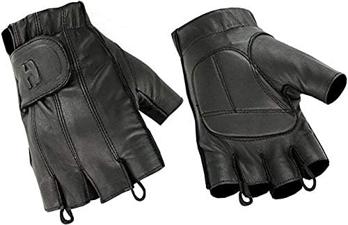 Hugger Fingerless Black Leather Gloves w/Gel Padded Palms - Driving, Motorcycle Riding, Police, Outdoor