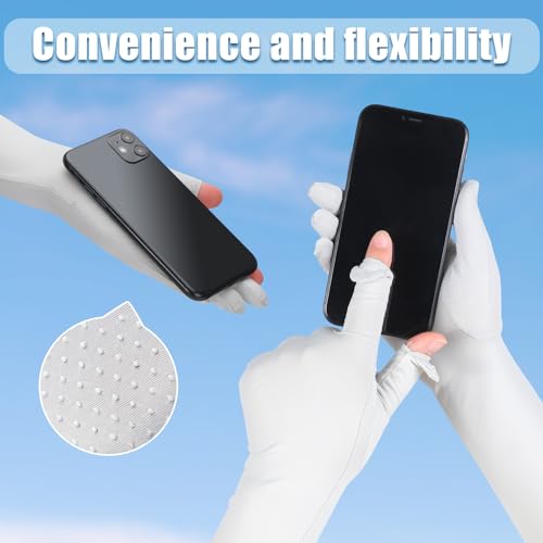 Jecery 2 Pairs UV Long Sun Gloves Women's Sunblock Driving Gloves Non Slip Full Finger Arm Sun Protective for Outdoor Sports