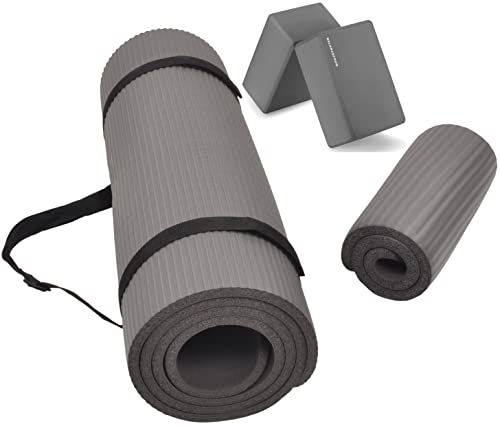 Fitvids All Purpose 1/2-Inch Extra Thick High Density Anti-Tear Exercise Yoga Mat and Knee Pad with Carrying Strap and Opt...