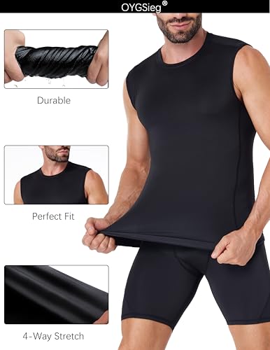 OYGSieg 5/6 Pack Men's Athletic Compression Shirts Sleeveless Tank Top Base Layer Sports Workout Shirts for Basketball