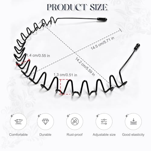 ZASZO 2 Pcs Metal Hair Band, Fashion Wavy Spring Metal Headband for Men & Women, Elastic Non Slip Metals Hairband for Dail...