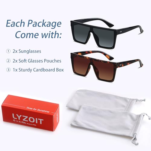 LYZOIT Square Oversized Sunglasses for Women Men Big Flat Top Fashion Shield Large UV Protection Rimless Shades