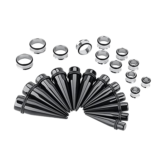 LBZ4ZUONISP 24PC Ear Gauge Stretching Kit Acrylic Tapers and Surgical Steel Tunnels Plugs 00G-20MM Gauge Stretching Kit