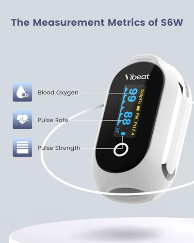 Rechargeable Pulse Oximeter Fingertip, Vibeat S6W Bluetooth O2 Monitor Finger with Real-Time Blood Oxygen Saturation & Hea...