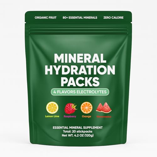 Mineral Hydration Pack - Organic Fruit Electrolyte Powder with 80+ Essential Minerals, Zero Calorie & Sugar, Four Flavors ...