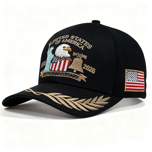 United States 250 Anniversary USA Hat, 1776-2026 Adjustable Embroidered Patriotic Hats 250 American Hat for Men Women