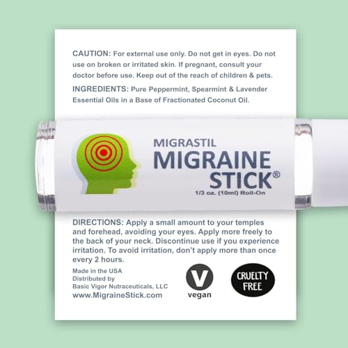 Basic Vigor Migrastil Migraine Stick Rollon - Fast Cooling Comfort for Your Head. Aromatherapy with Peppermint & Other Ess...