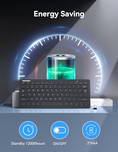 TECKNET 2.4G Wireless Keyboard - Mini Compact Keyboard with Media Hotkeys, 12-Month Battery Life, Compatible with PC, Desk...