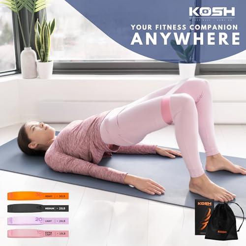 Kosh Resistance Exercise Bands – Set of 4 Natural Latex Loop Bands for Workout, Stretching, Physical Therapy – Includes Me...