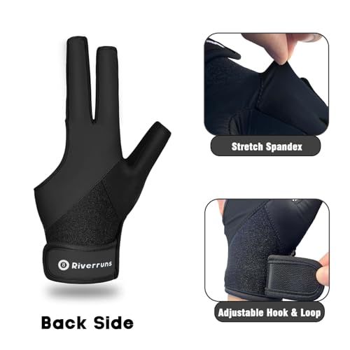 Riverruns Billiard Pool Glove for Left Hand 3 Finger, Snooker Cue Sport Glove for Men Women