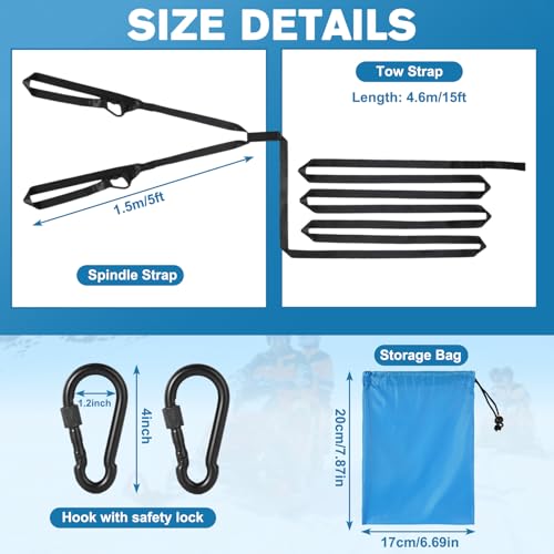 20ft Snowmobile Tow Straps, Heavy-Duty Tow Rope with Two Black Metal Hooks, Emergency Safety Tool Accessories Kit for Sle...