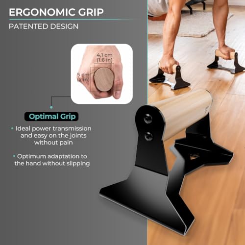 PULLUP & DIP Parallettes - Push Up Handles with Ergonomic Wooden Handles & Heavy-Duty Steel - Non-slip Parallettes Bars fo...