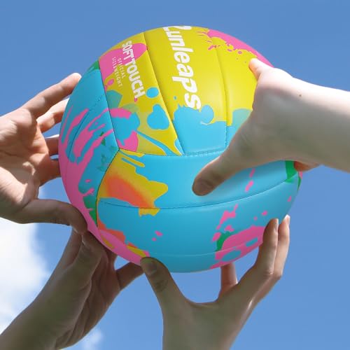 Runleaps Beach Volleyball Official Size 5 Soft Waterproof Volleyball Sand Sports PU Ball for Indoor, Outdoor, Pool, Gym, T...