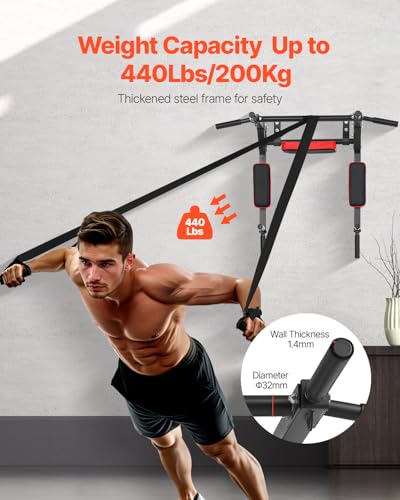 VEVOR Multifunctional Pull Up Bar, Wall Mounted Chin Up Bar Dip Station for Home Gym, Heavy Duty Steel Upper Body Workout ...