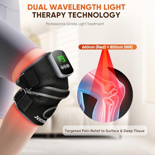 JVKOOL Knee Massager with Heating and Red Light Therapy: Infrared Light Therapy Vibration Moodes Knee Brace for Women - Mu...
