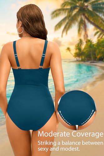 Daci One Piece Swimsuit for Women - Tummy Control Bathing Suit with Scalloped Square Neck Retro Swimwear 2026
