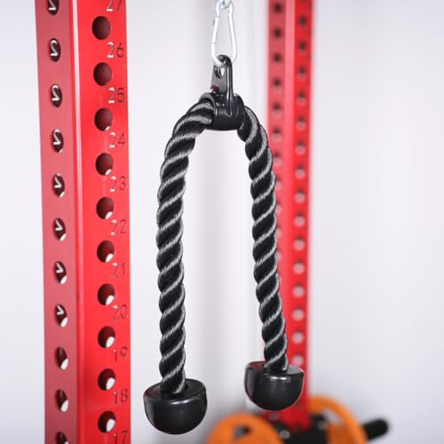 Tricep Rope 27 & 36 inches 2 Colors Fitness Attachment Cable Machine Pulldown Heavy Duty Coated Nylon Rope with Solid Rubb...
