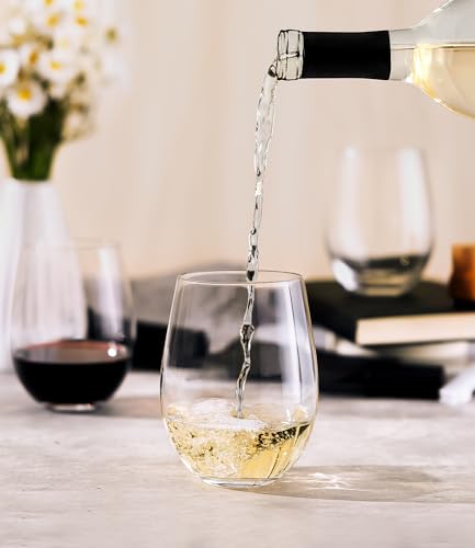 LUNA & MANTHA Stemless Wine Glasses Set of 4, 18oz Crystal Red White Wine Glasses for Daily Use, Hosting, Home Bar, Evenin...