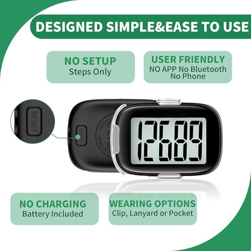 Pedometer Walking Simple 3D Step Counter with Clip and Lanyard, Activities Fitness Tracker Without Smartphone, Accurate St...