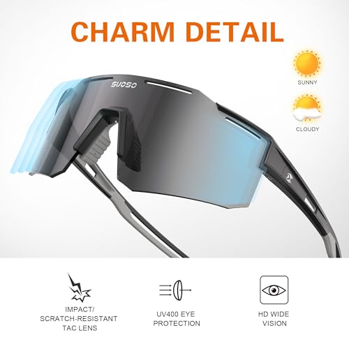 suoso Cycling Polarized Sunglasses for Men: UV400 Protection Glasses Running Baseball Softball Sports Goggles for Youth Women