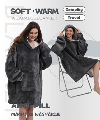 Solvienne Wearable Blanket Hoodie, Men Women Soft Flannel with oversized Pocket Christmas Halloween Cozy Lounge Wear