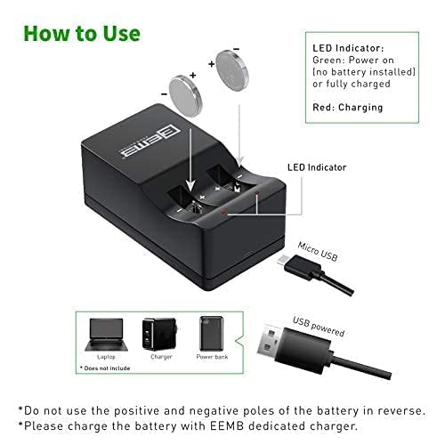 Eemb 2032 Rechargeable Batteries With Charger Lir2032 3.7V Lithium-Ion Coin Button Cell Batteries 45Mah Remote Key Fob Watch 4Pc