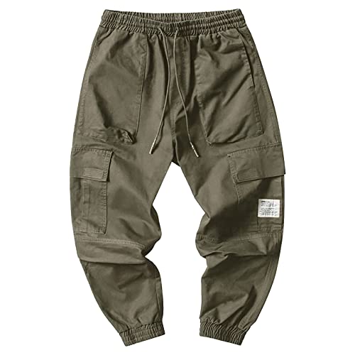 Men's Relaxed Fit Cargo Pants Joggers Sports Outdoor Lightweight Cotton Pants Trendy Drawstring Elastic Waist Baggy Trousers