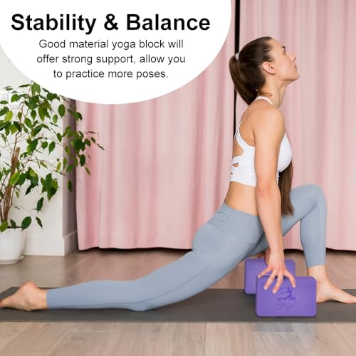 2 Yoga Block and 2 Yoga Strap Set,Non-slip EVA Foam Blocks, High Density Yoga Bricks with 6ft Strap, Supportive Latex-Free...