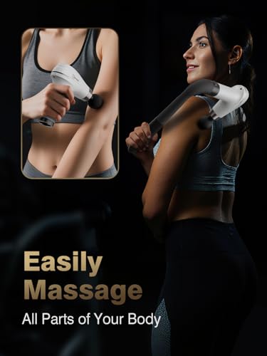 cotsoco Massage Gun with Upgraded Extension Handle, Percussion Deep Tissue Back Massager with 4 Massage Heads & 6 Speed Le...