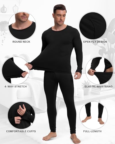 Patelai 3 Sets Men's Thermal Underwear Long Underwear Base Layer with Fleece Lined for Winter Cold Weather